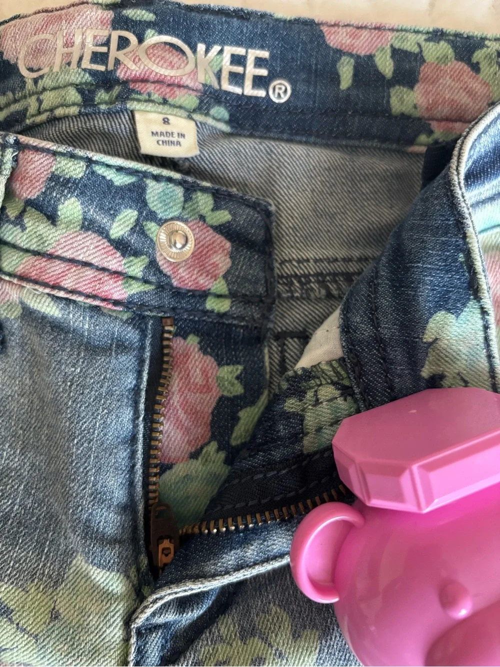 Cherokee Floral Skinny Jeans in Blue with Pink & Green Roses